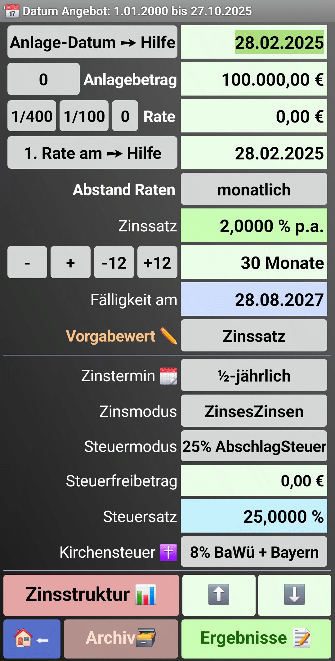 Hauptmenü der Apps SparProfit💰 und SPAREN💰